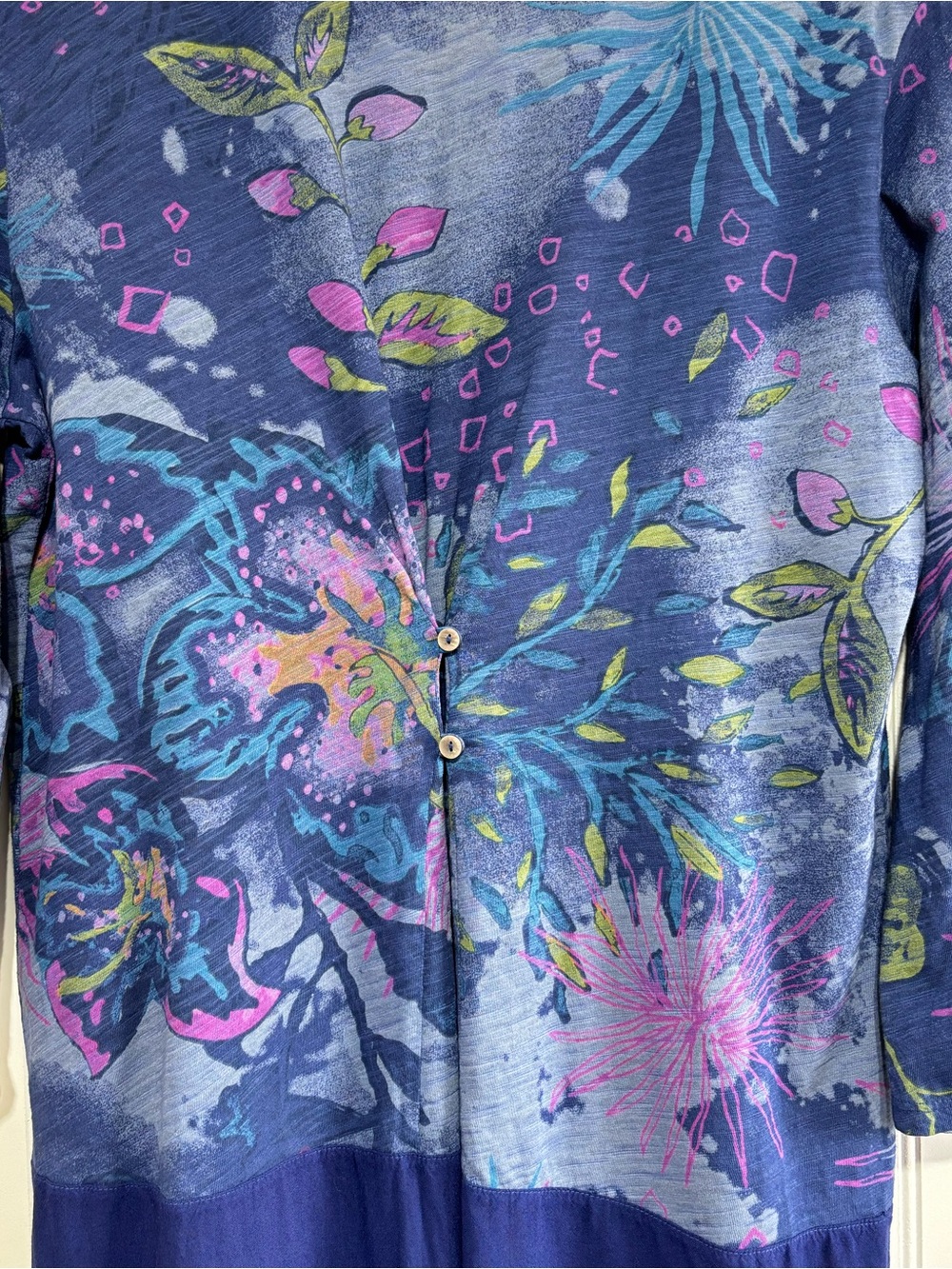Fresh Produce Floral Tunic Top Blue 3/4 Sleeve Cotton Size Large Artsy - Picture 6 of 16